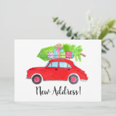 Invitation Nouvelle Address Red Car with Christmas tree (Debout devant)