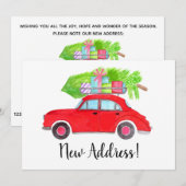Invitation Nouvelle Address Red Car with Christmas tree (Devant / Derrière)