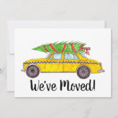 Invitation Nouvelle adresse Cabine jaune Taxi sapin de Noël (Devant)
