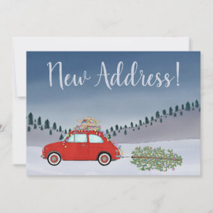 Invitation Nouvelle adresse Red Fiat 500 avec arbre de Noël
