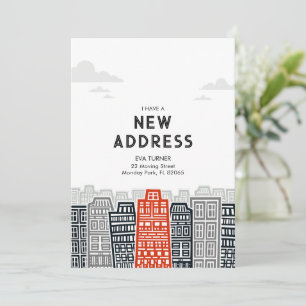 Invitation Nouvelle adresse rouge et noire avec ville de dess