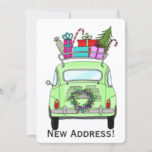 Invitation Nouvelle adresse verte Retro Fiat 500 Cadeaux de N