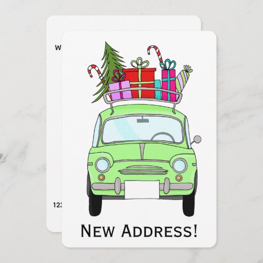 Invitation Nouvelle adresse verte Retro Fiat 500 Cadeaux de N (Devant / Derrière)
