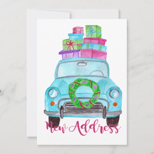 Invitation Nouvelle adresse Voiture de Noël classique (Devant)