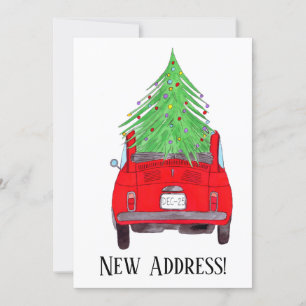 Invitation Nouvelle adresse Voiture rouge avec arbre de Noël