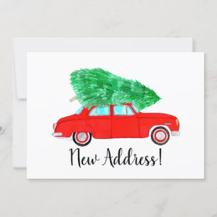 Invitation Nouvelle adresse Voiture rouge avec arbre de Noël 