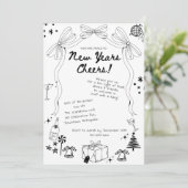 Invitation Nouvelle année festive avec un nœud dessiné à la m (Debout devant)