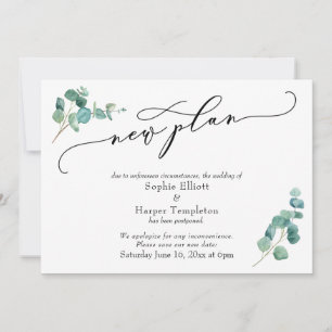 Invitation Nouvelle Annonce de Mariage Reporté Plan Eucalyptu