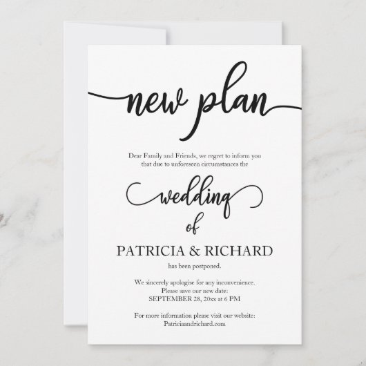 Invitation Nouvelle annonce de mariage reportée (Devant)