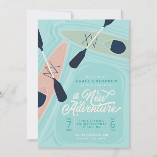 Invitation Nouvelle aventure Kayak Couples wedding shower (Devant)