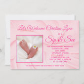 Invitation Nouvelle Bébée Fille Creamy rose "Sip and See" (Devant)