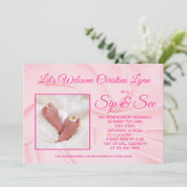 Invitation Nouvelle Bébée Fille Creamy rose "Sip and See" (Debout devant)