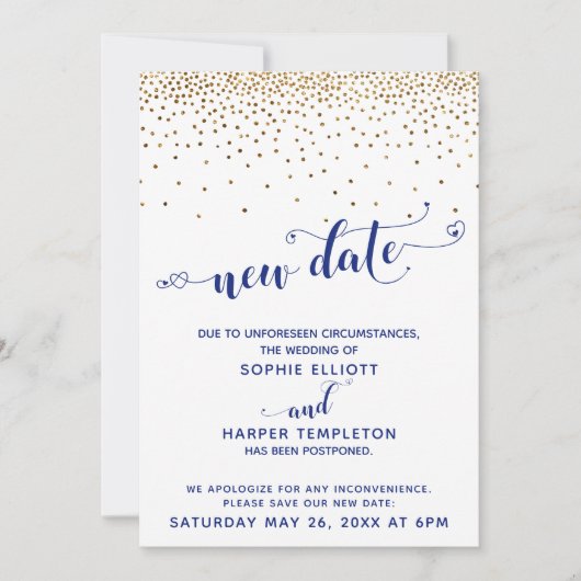 Invitation Nouvelle date de la Marine Confetti Mariage report (Devant)