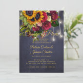 Invitation Nouvelle date de mariage annonce tournesol et rose (Debout devant)