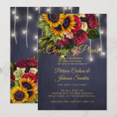 Invitation Nouvelle date de mariage annonce tournesol et rose (Devant / Derrière)