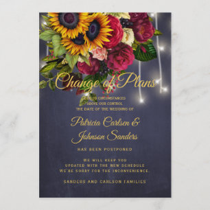 Invitation Nouvelle date de mariage annonce tournesol et rose
