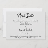"Nouvelle date" Mariage reporté noir sur gris cart