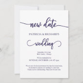Invitation Nouvelle Date Reportée Mariage Marine Bleu Script (Devant)