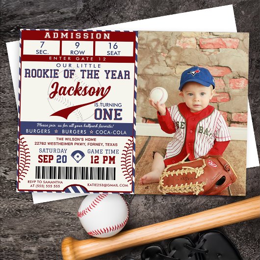 Invitation Nouvelle de l'année 1er anniversaire Baseball phot