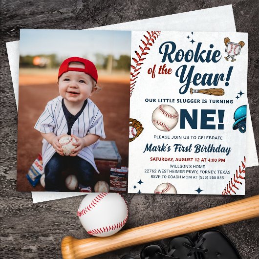 Invitation Nouvelle de l'année 1er anniversaire Baseball phot