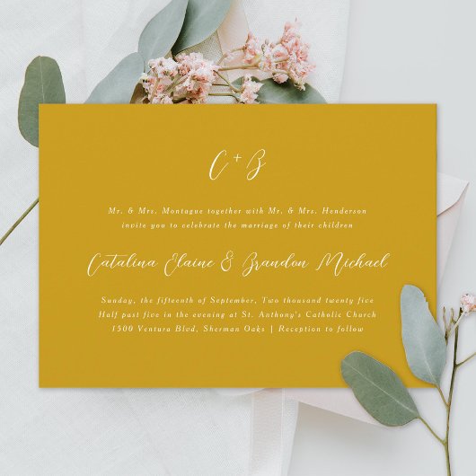 Invitation Nouvelle Élégance Calligraphie Monogramme Noms Jau