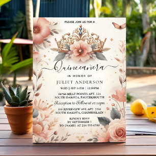 Invitation Nouvelle famille Tiara Latina Girl espagnol Quince