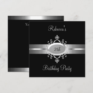 Invitation NOUVELLE Fête d'anniversaire 21 ans Noir Argent