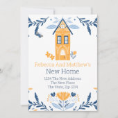 Invitation Nouvelle maison Hygge Blue Yellow House et Fleurs (Devant)