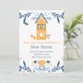 Invitation Nouvelle maison Hygge Blue Yellow House et Fleurs (Debout devant)