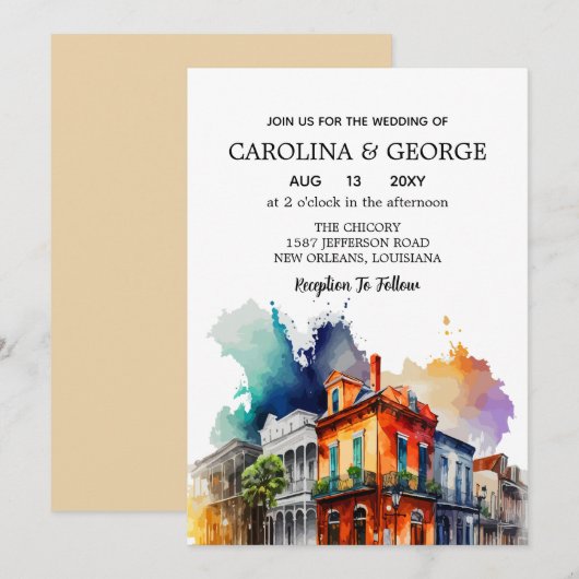 Invitation Nouvelle-Orléans Nola Louisiana - Aquarelle (Devant / Derrière)