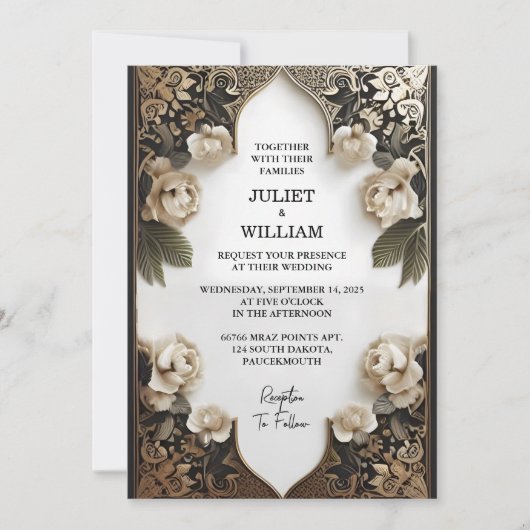 Invitation Nouvelle Ornat Retro Arabe Exotic Bold Mariage dam (Devant)