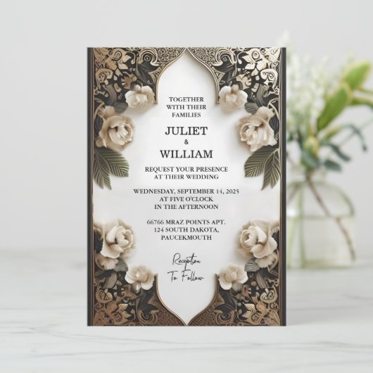 Invitation Nouvelle Ornat Retro Arabe Exotic Bold Mariage dam (Debout devant)