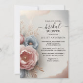 Invitation Nouvelle Soie rose Boho Peony Dusty Fête des marié (Devant)