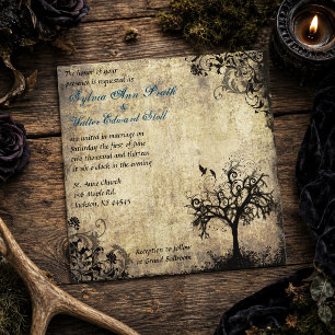 Invitation Nouvelle Vie Arbre Vintage et Oiseaux Bleus Mariag