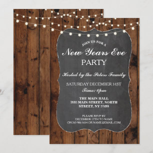 Invitation Nouvelles années rustiques en bois d'Ève et