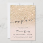 Invitation Nouvelles plans reportés paillettes dorées chic (Devant)