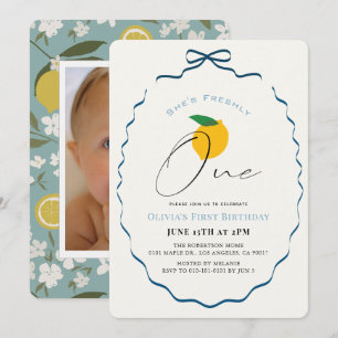 Invitation Nouvelles Un Nœud Bleu Citron Photo 1er Anniversai