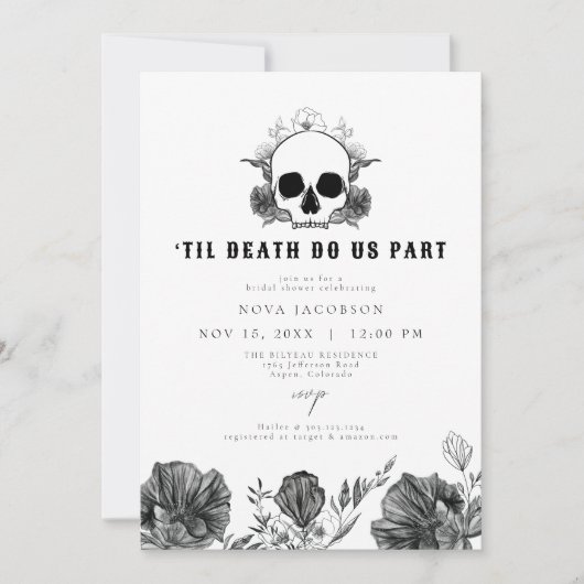 Invitation NOVA Til Death Gothique Crâne Fête des mariées noi (Devant)