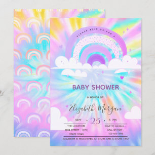 Invitation Nuage Arc-en-ciel Cœurs Tie Dye Baby Shower
