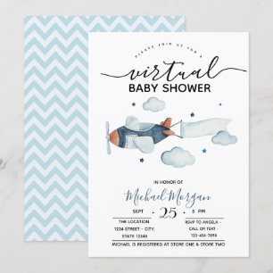 Invitation Nuage d'avion en zigzag Baby Shower Virtuel