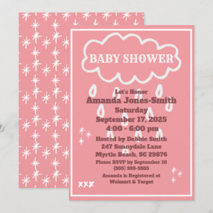 Invitation Nuage de Baby shower rose et blanc et arroses
