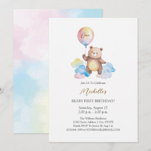 Invitation Nuage de ballons en forme d'ours en peluche pour u