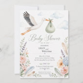 Invitation Nuage de Cigogne Fête de Bébé Vintage (Devant)