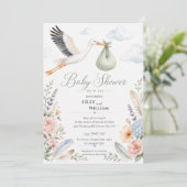 Invitation Nuage de Cigogne Fête de Bébé Vintage (Debout devant)
