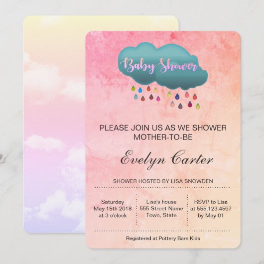 INVITATION NUAGE DE DOUCHE D'ARC-EN-CIEL/BABY SHOWER (Devant / Derrière)