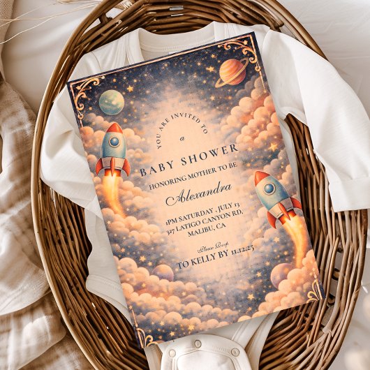 Invitation Nuage de fusée spatiale Baby Shower