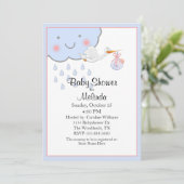 Invitation Nuage de pluie et Baby shower de cigogne (Debout devant)