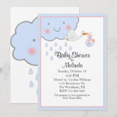 Invitation Nuage de pluie et Baby shower de cigogne (Devant / Derrière)