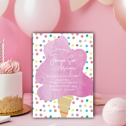 Invitation Nuage de Sucre à l'Aquarelle Points Carnaval Anniv