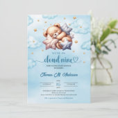 Invitation Nuage d'ours en peluche dormant 9 Baby shower garç (Debout devant)